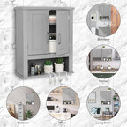 VINGLI Medecine Cabinet with 2 Doors Bathrooom Wall Cabinet Grey Over The - Image 7