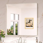 Keonjinn Brushed Nickel Wall Mirror, 36 x 36 Inch Large Square Silver Bathroom by Keonjinn