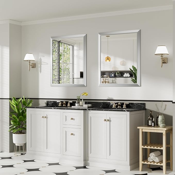 36x30 Inch Brushed Silver Bathroom Mirror - Image 4