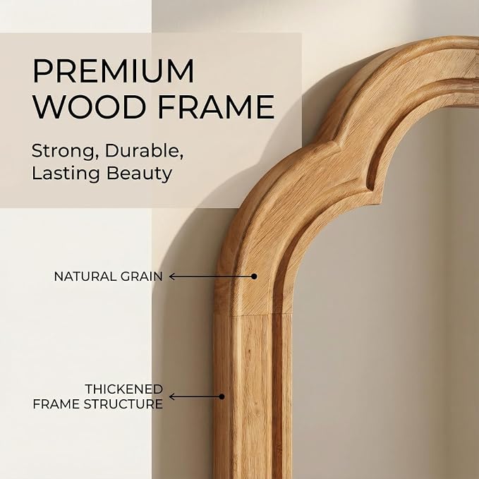Wood Bathroom Mirror for Wall, 30 x 20 Inch Decorative Wall Mirror - Image 3