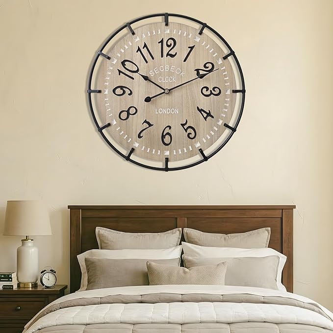 30 Inch Oversized Farmhouse Wall Clock, Metal Rustic Wood - Image 6