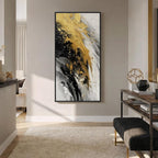 Large Framed Black and White Gold Abstract Wall Art, Modern Vertical Canvas - Image 4