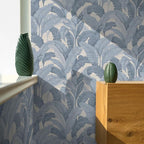 Tempaper Textured Blue Layered Palm Faux Grasscloth Removable Peel and Stick - Image 4