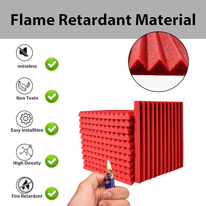 56 Pack Acoustic Foam Panels |1 "x12 "x12" Rapid Recovery Acoustic Wall Panels - Image 3