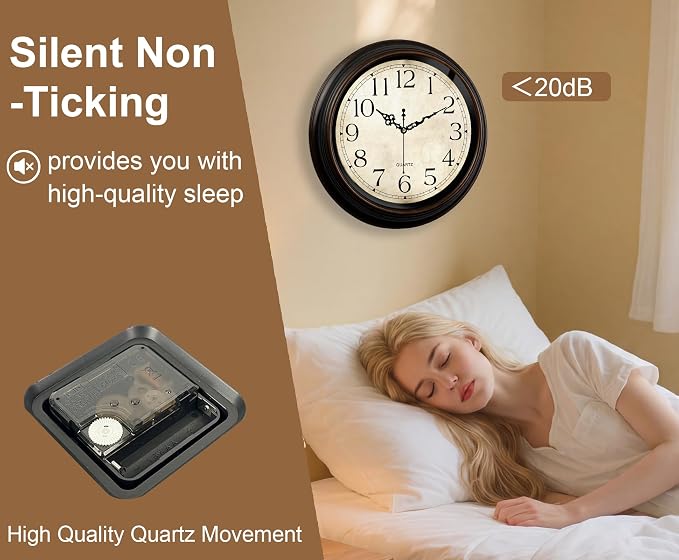 Vintage Wall Clock 16 Inch Quartz Silent Non-Ticking Analog Clock Battery - Image 4