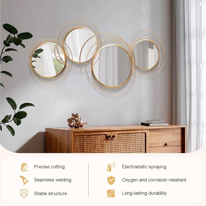 Large Decorative Wall Mirror, Modern Gold Wall Art Mirrors - Image 5
