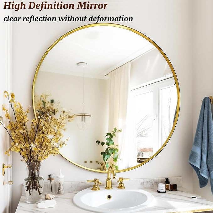 Gold Round Mirror 18 inch, Round Bathroom Mirror, Wall Mirrors - Image 3