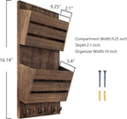 Unistyle Mail Organizer with 4 Hooks, Rustic Brown Wall Mount, Cedar Wood Key - Image 7