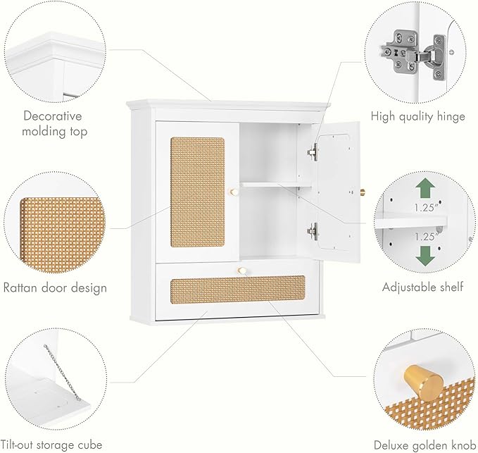 Spirich Bathroom Wall Cabinet Over Toilet, Boho Rattan Medicine Cabinet - Image 5