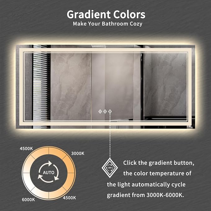 Big Bathroom Mirror, 84x40 Inch Gradient Front and Backlit Lighted Mirror - Image 3