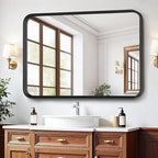 Bathroom Mirror for Wall, 30x22 Inch Rectangle Mirror, Matte Black Metal Framed - Image 3
