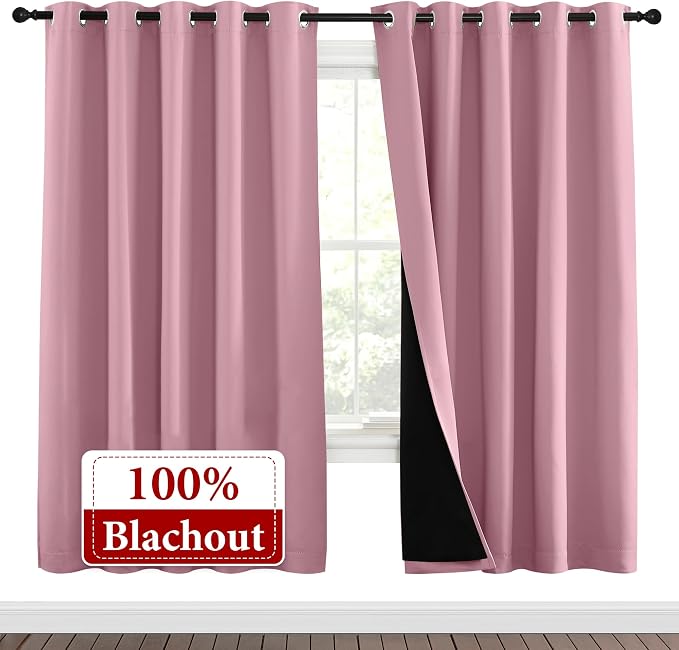NICETOWN Crystal Pink Full Shade Curtain Panels, Pair of Energy Smart & Noise - Image 2