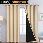 Yakamok Beige 100% Blackout Curtains, Thermal Insulated Total Blackout Drapes - Image 2