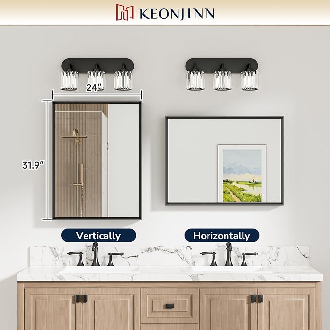 Keonjinn 24 x 32 Inch Black Bathroom Mirror, Beveled Rectangle Framed Mirror - Image 5