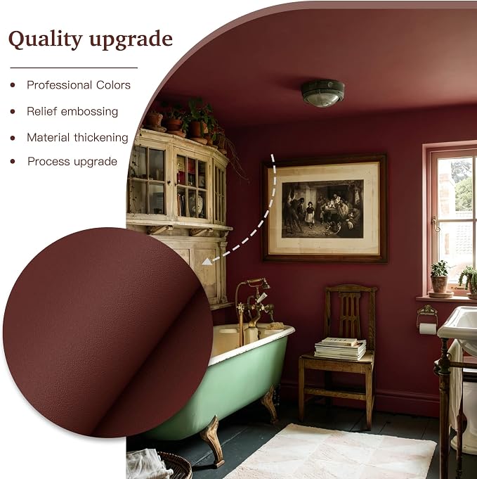 Dimoon 394"x17.7" Peel and Stick Wallpaper Dark Red Contact Paper - Image 7
