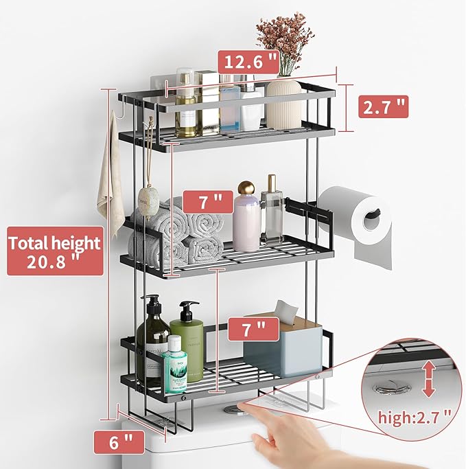 Godboat Bathroom Organizers and Storage, 3-Tier Wall Shelves, Over Toilet Rack - Image 2