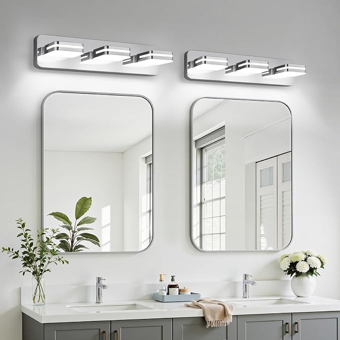 360° Rotate 3-Light LED Bathroom Vanity Light Fixtures, 1300LM Acrylic Chrome - Image 6