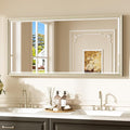 Keonjinn 48" x 24" Brushed Nickel Bathroom Mirror, Rectangle Silver Framed by Keonjinn