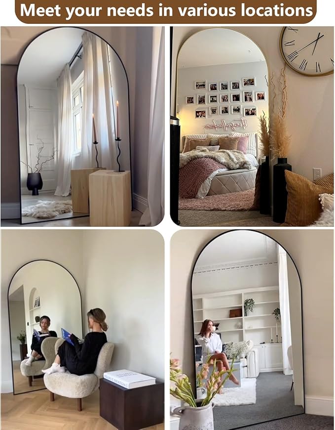 DMWOODFL 46"x90" Extra Large Arched Full Length Black Mirror - Image 7