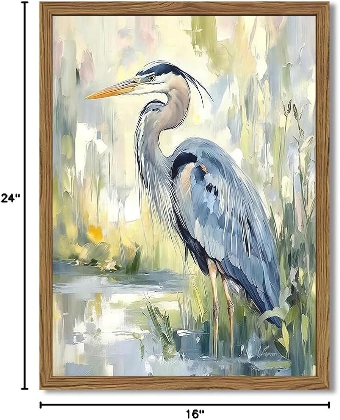 Framed Blue Heron Wall Art, Watercolor Sea Bird Pictures Wall Decor, Coastal - Image 10