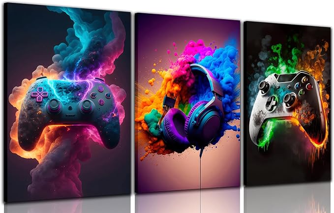 BGFCE Gaming Room Decor Canvas Wall Art Set of 3 by BGFCEWallArt