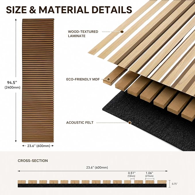94.5 x 23.6 in Acoustic Wood Wall Panels, 3D Flexible Soundproof Absorbing - Image 2