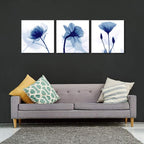 Wieco Art Blue Abstract Flowers 3 Panels Canvas Prints Wall Art Modern Pictures - Image 2