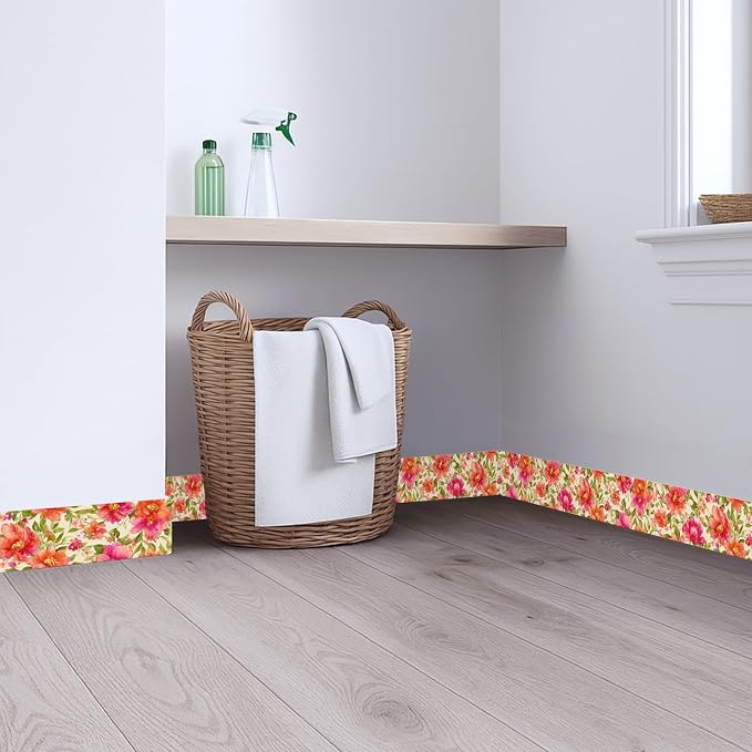 Orange Floral Wallpaper Border 196x4 Inch Peel and Stick Wall Border Watercolor - Image 4