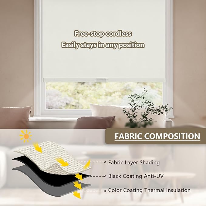 SUNOFF Cordless Blackout Roller Shades Blinds - Image 5