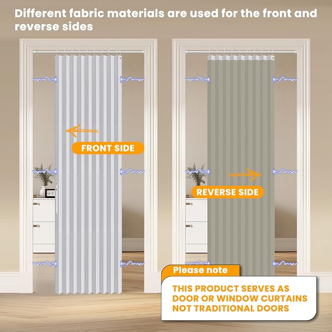 AJAZZ 100% Blackout Magnetic Door Curtain Accordion Doors Interior Closet Door - Image 2
