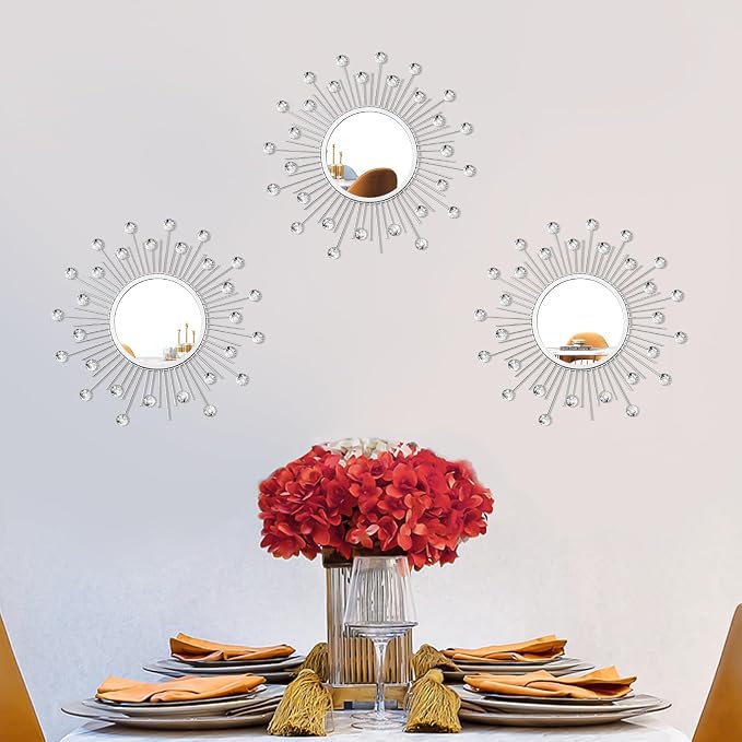 3 Pack Metal Mirrors for Wall Sunburst Wall Mirrors Home Décor Decorative - Image 7