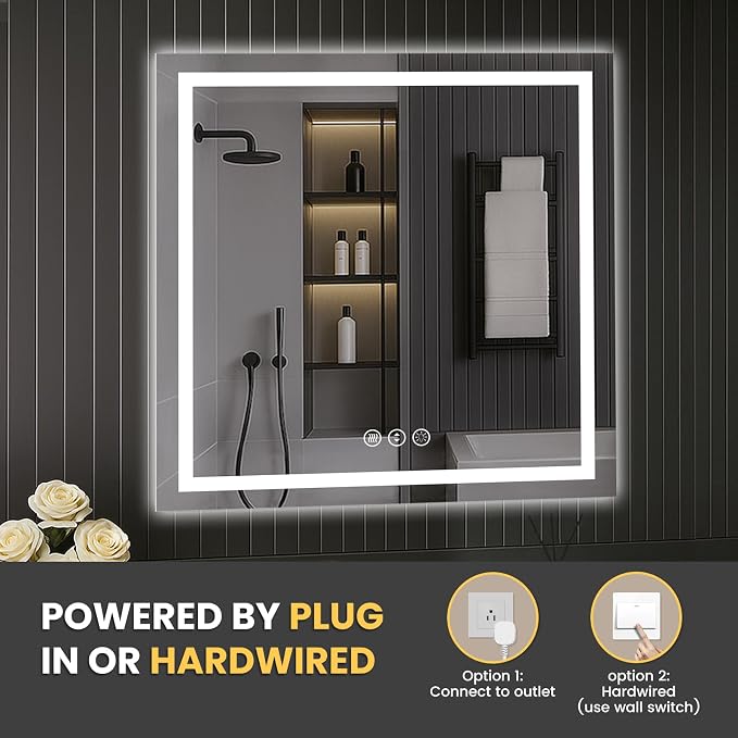 LOAAO 30"X30" LED Mirror for Bathroom, Lighted Bathroom Mirror - Image 6