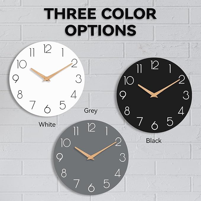 cicininc Wall Clock, 14 Inch Wooden Silent Non-Ticking, Decorative Battery - Image 2