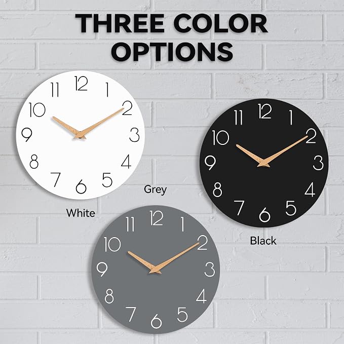 cicininc Wall Clock, 14 Inch Wooden Silent Non-Ticking, Decorative Battery - Image 2