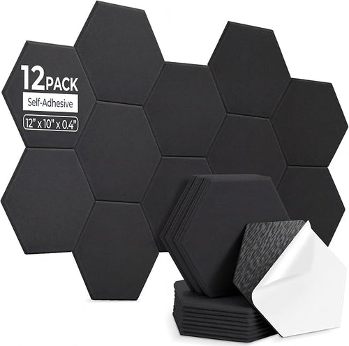 12 Pack Hexagon Acoustic Panels, Self-Adhesive Acoustic Wall Panels by AUSLET