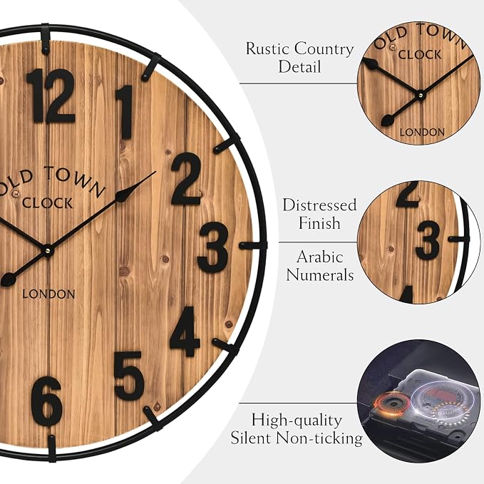 EMAX HOME Large Old Town Farmhouse Wall Clock 20 Inches - Image 7