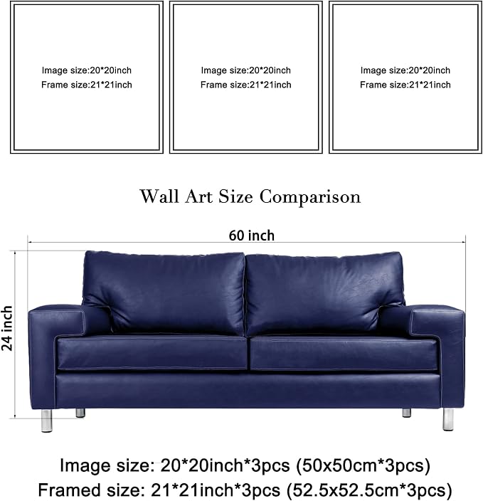 Wieco Art Framed Wall Art Blue Abstract Flowers 3 Panels Canvas Prints Home Art - Image 8