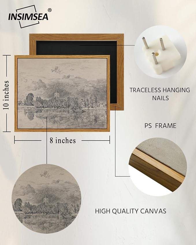 InSimSea Framed Canvas Wall Art, Neutral Sketch Landscape Painting, Rustic - Image 5