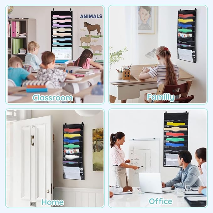 ALSLEA 8 Pockets Hanging Wall File Organizer 15" Extra Wide Pocket Chart - Image 5