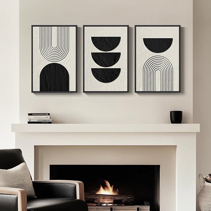 Large Framed Neutral Black and Beige Wall Art, 3 Piece Modern Canvas Prints - Image 4
