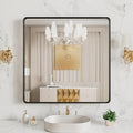 LOAAO 38x38 Inch Black Metal Framed Bathroom Mirror by LOAAO