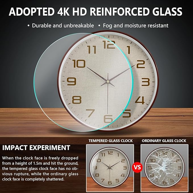 Woodgrain Wall Clock, Silent Non-Ticking Wall Clocks Battery Operated 8 Inch - Image 5