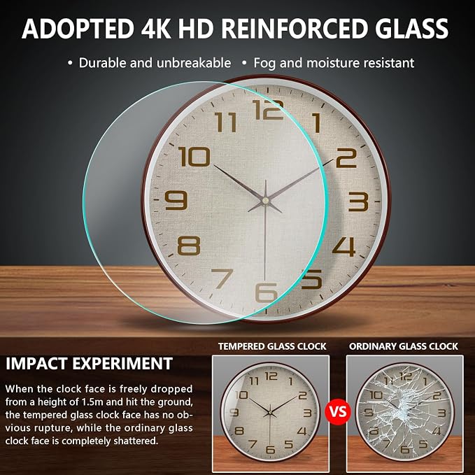 Woodgrain Wall Clock, Silent Non-Ticking Battery Operated Clock 10 Inch - Image 5