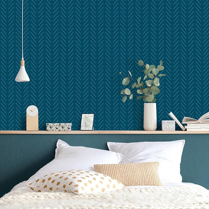 Erfoni Blue and White Peel and Stick Wallpaper Modern Herringbone Contact Paper - Image 3