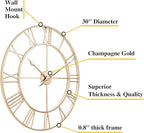 CLXEAST Champagne Gold 30 Inch Wall Clock, Large Modern Metal Roman Numeral - Image 2