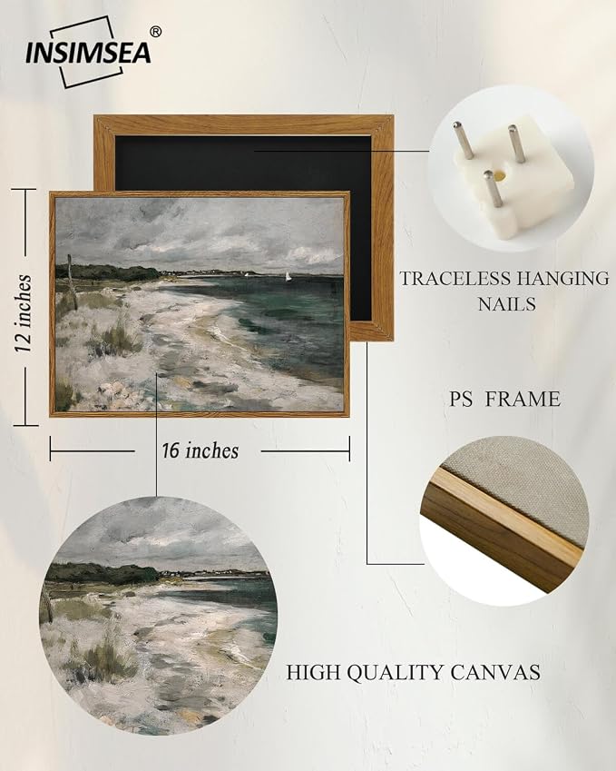 InSimSea Framed Canvas Wall Art Vintage Decor, Coastal Wall Art Living Room - Image 5