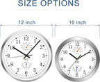HITO 12 Inch Silent Wall Clock Battery Operated Non Ticking Glass Cover Silver - Image 3