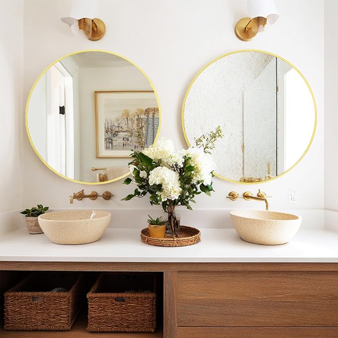 Sunniry 2 Pack 28 inch Gold Round Mirror by Sunniry