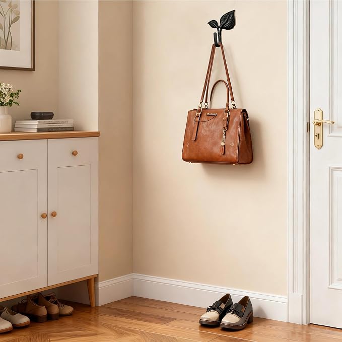 Set of 4 Vintage Leaf Wall Hooks Black Metal Coat Hooks Heavy Duty Decorative - Image 5