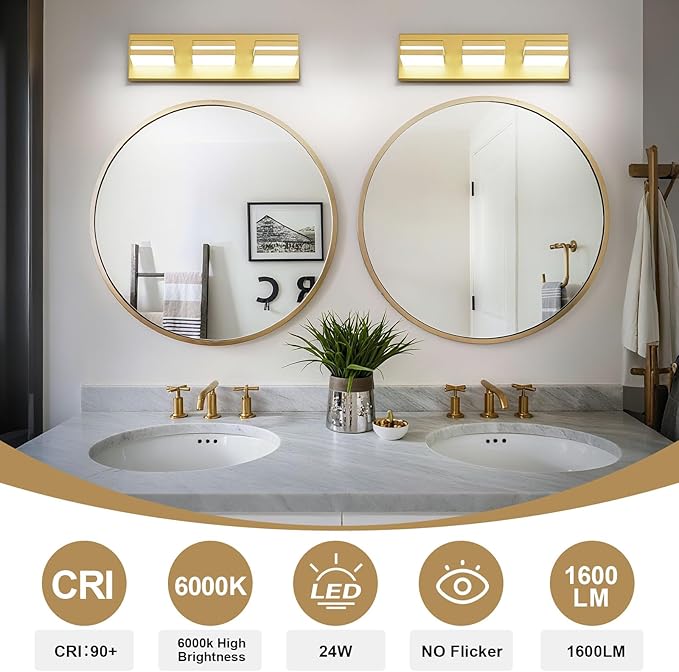 Modern LED Small Bathroom Lights Fixtures 3-Light, Metal Gold Acrylic Wall - Image 5
